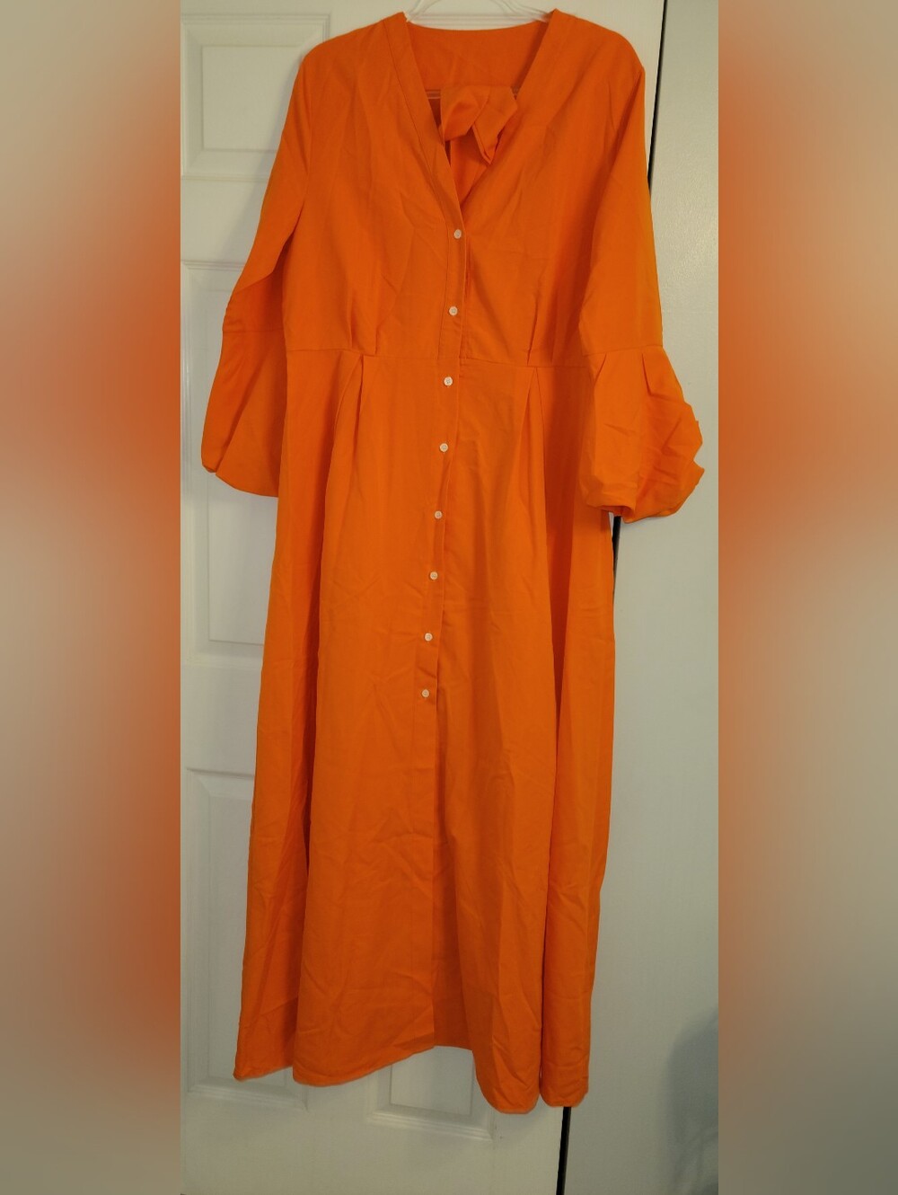 Women's Orange Button-Front Dress Top with Waist Tie
